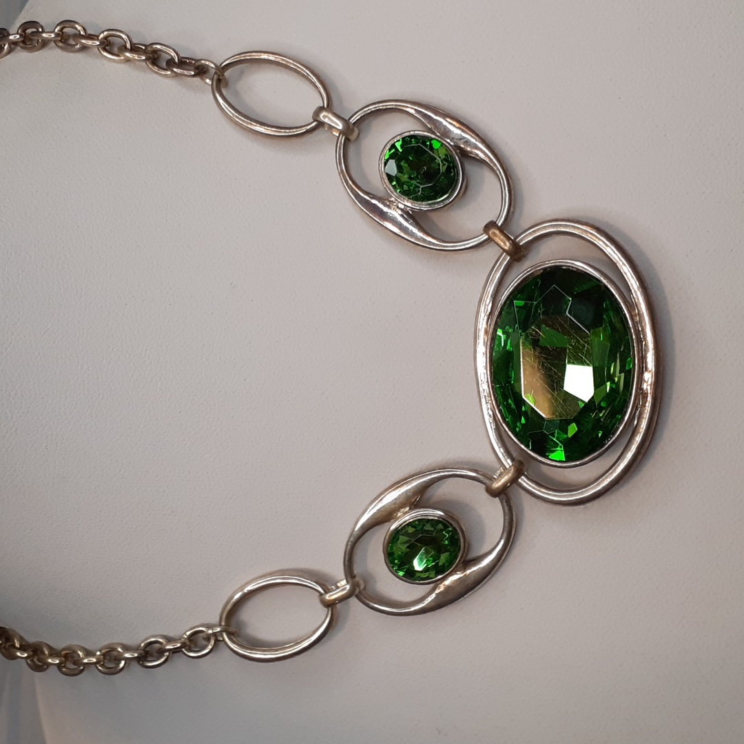 Ethel & Myrtle Gold Tone Green Stone Choker Necklace